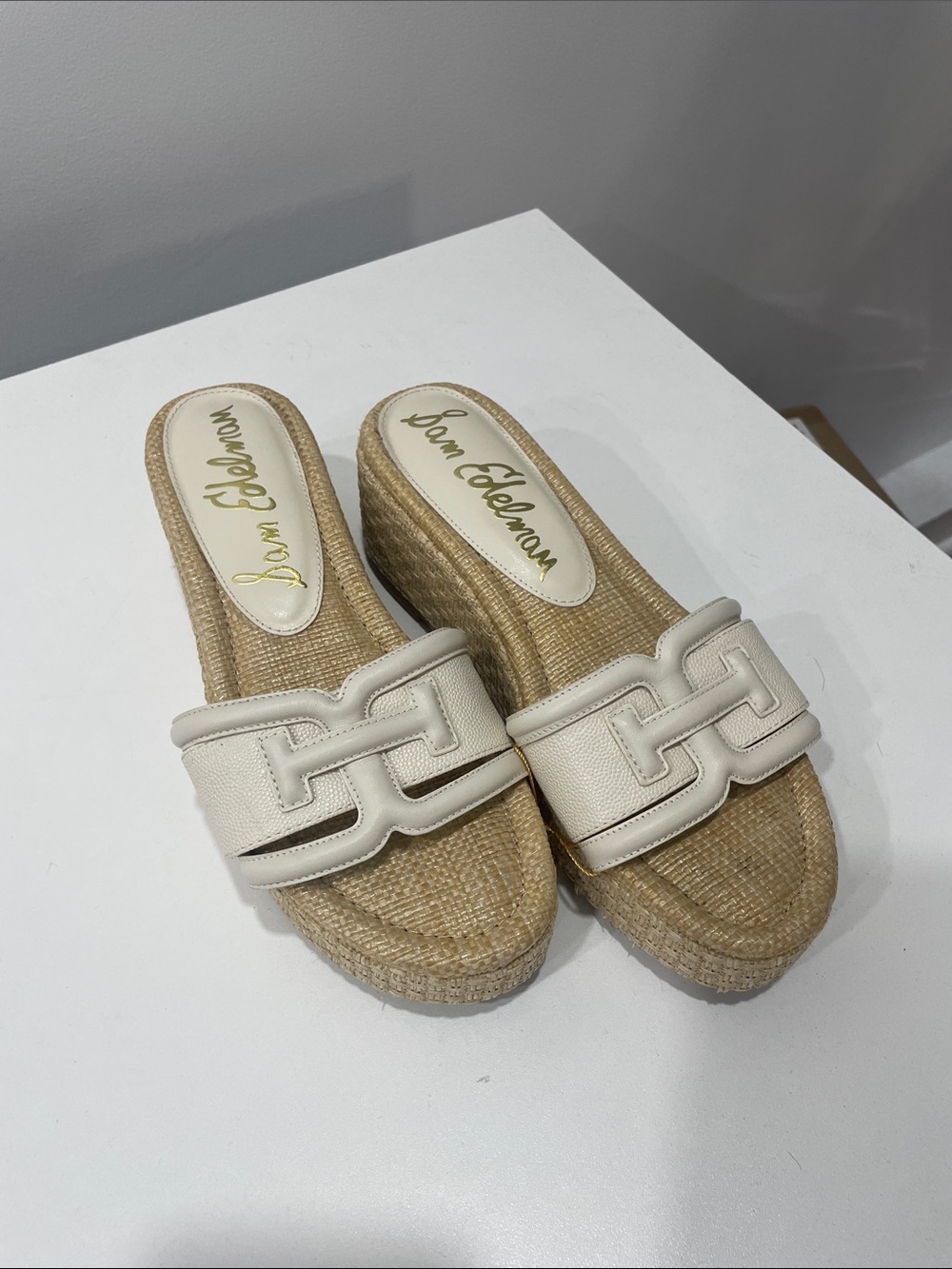 Sam Edelman Cream Espadrille Wedge Slide Sandals